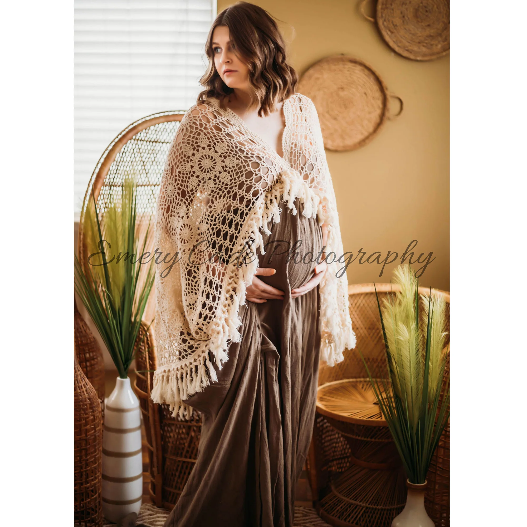 

Don&Judy Boho Style Vintage Crocheted Cotton Dresses Maternity Maxi Gown Dress for Pregnancy Photo Shoot Props Baby Shower Gift