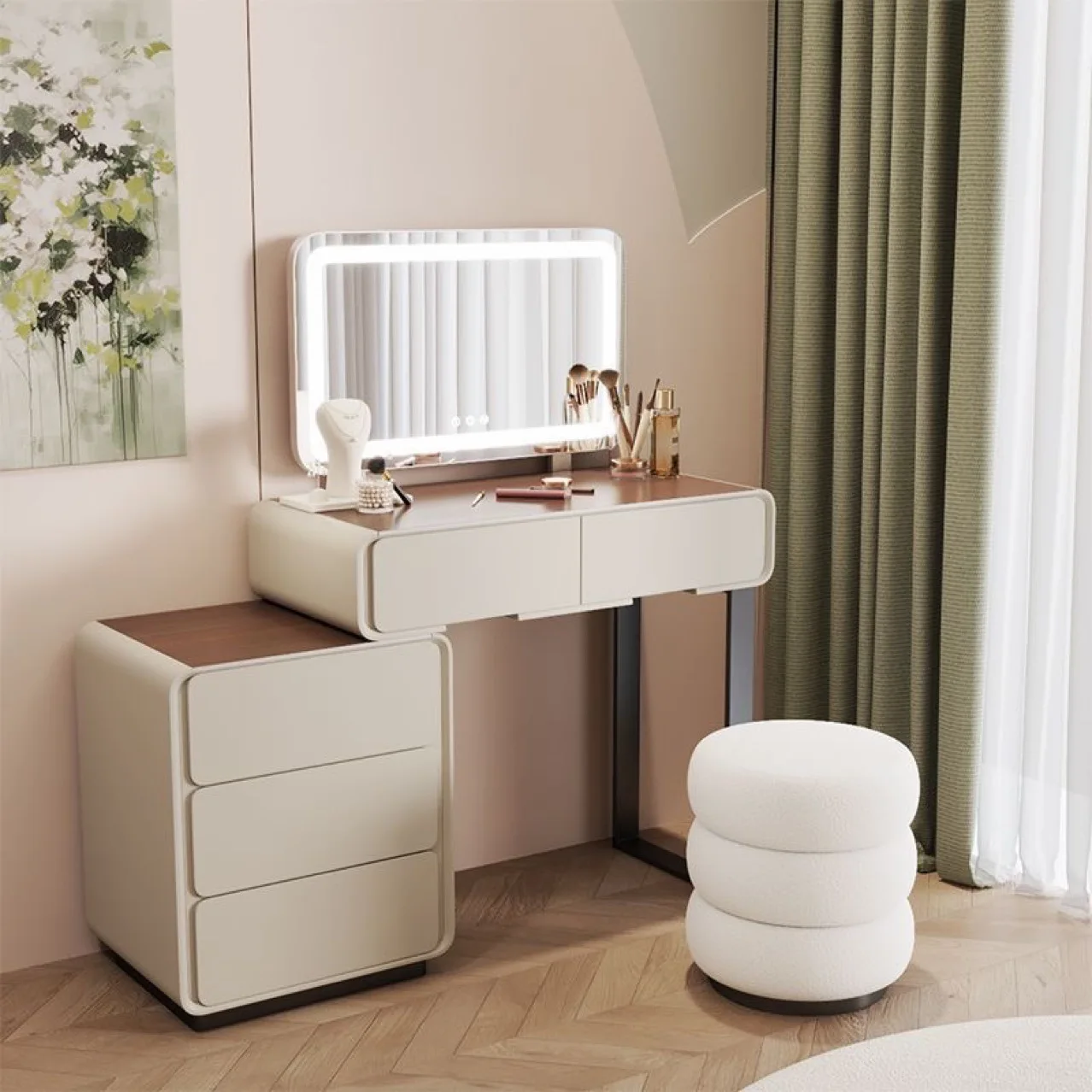 

Cream Wind Solid Wood Bedroom Dresser Modern Simple Small Apartment Makeup Table Internet Celebrity Storage