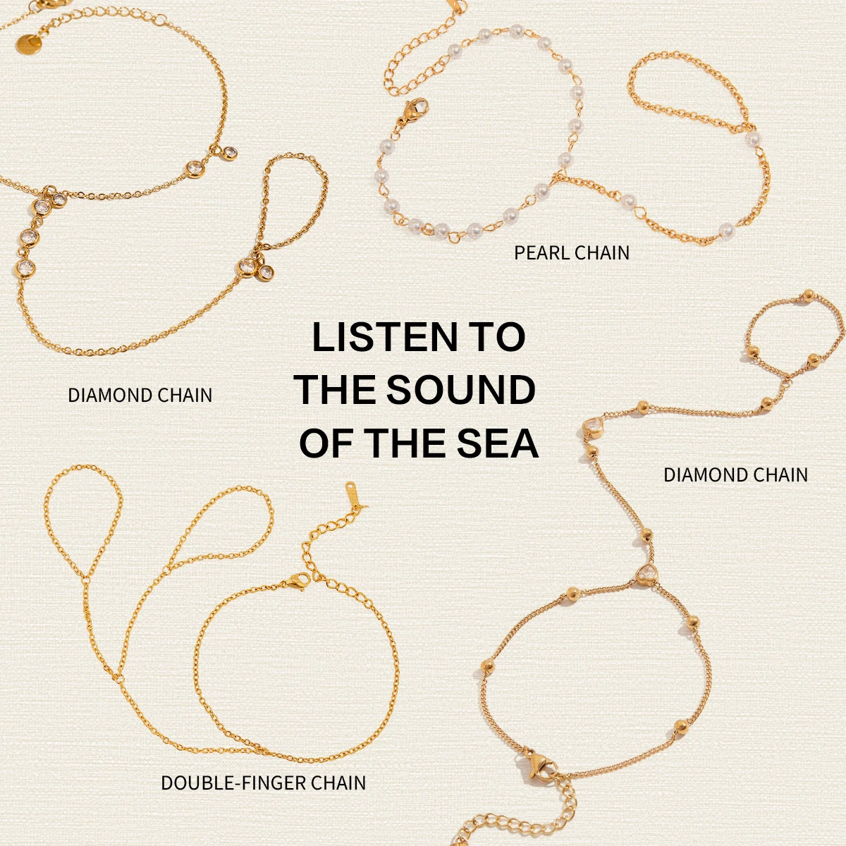 

AIKOER Minimalist 18K Gold Color Plated Stainless Steel Three Layer Bracelet with Fingers and Zircon Women's Accessories Party G