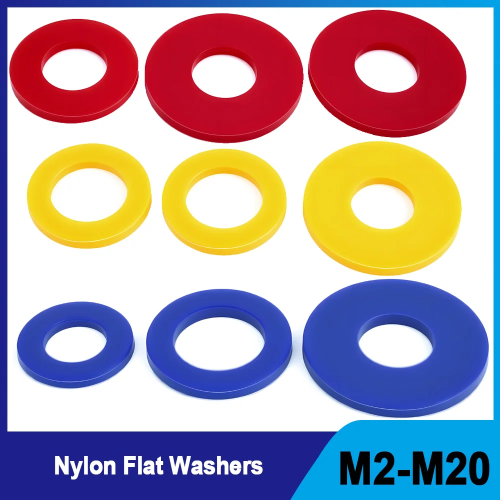 M2 M2.5 M3 M4 M5 M6 M8 M10 M12 M14 M16 M18 M20 Nylon Flat Insulation Washers Blue Yellow Red Plastic Sealing Ring Gaskets Spacer
