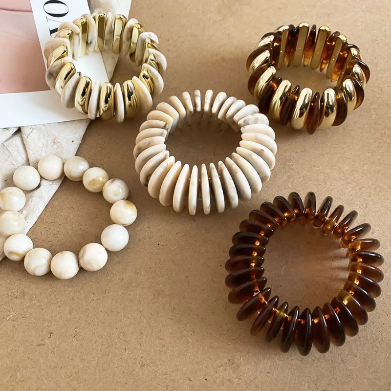 Minar Light Luxury Multiple Double Color Acrylic Round Geometric Splice Elastic Chunky Bangles for Women Wholesale Bracelets