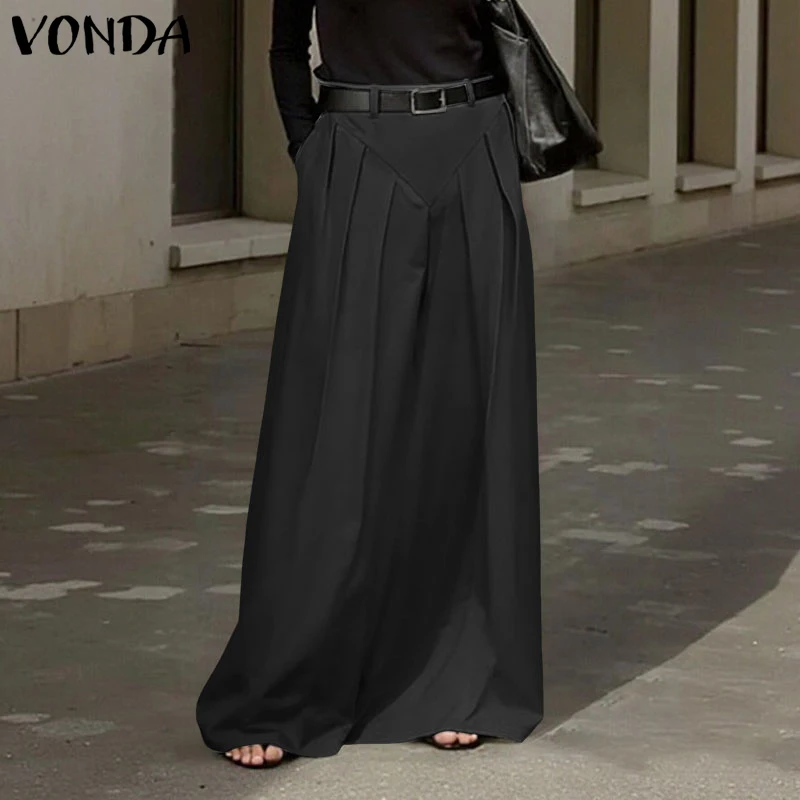 

VONDA Юбки больших размеров женские элегантные с высокой талией плиссированные карманы макси Jupes модная однотонная уличная одежда для вечеринок длинные Faldas Saia 5XL