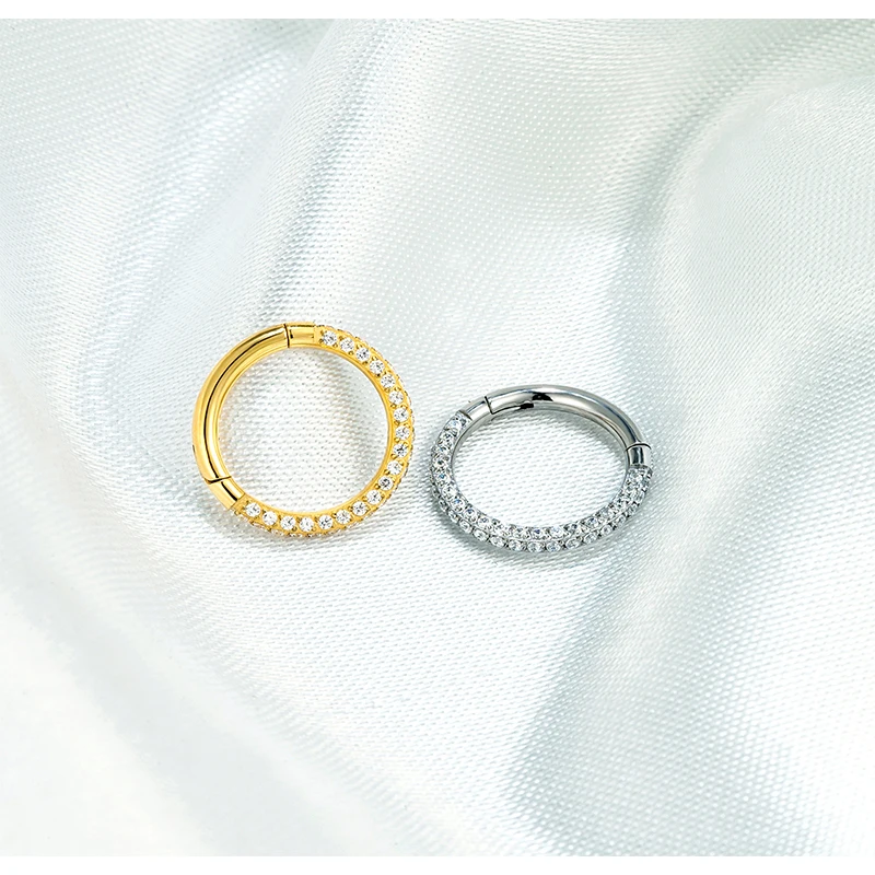 G23 Titanium High Quality Three sides Zircon Hight Segment Rings Open Small Septum Piercing Nose Earrings Helix Body Jewelry 16G