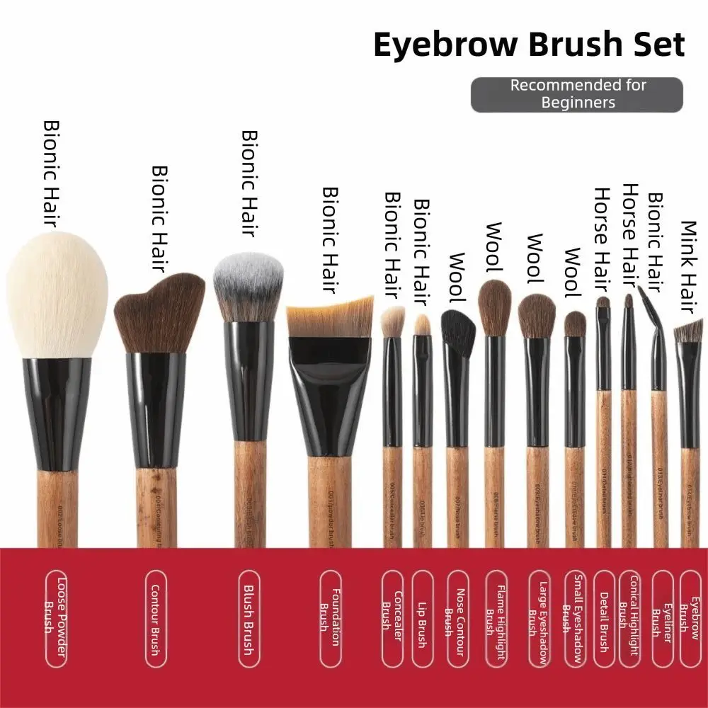 

Набор из 14 профессиональных кистей для макияжа: синтетические, высококачественные, имитирующие натуральный ворс, с ручками из натурального дерева, для теней для век