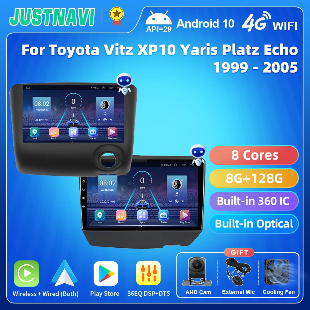 

JUSTNAVI QT5 Android 10.0 Car Radio Player For Toyota Vitz XP10 Yaris Platz Echo 1999-2005 GPS Multimedia Serero　Carplay Player