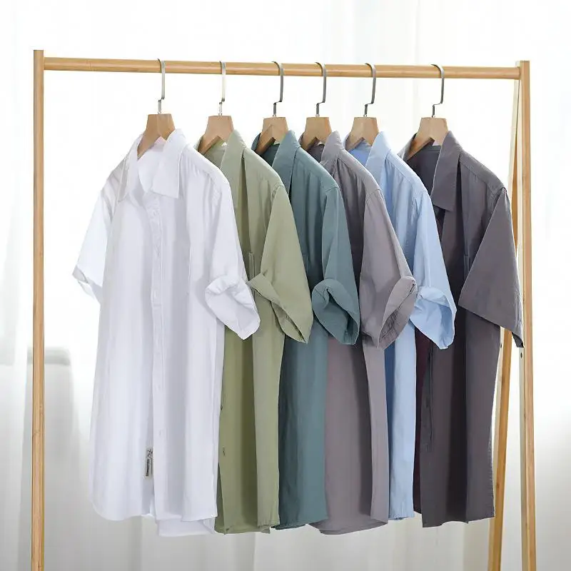 

Youth Men's Cotton Shirt Simple Style Short Sleeve Pocket Design Casual Comfortable Cotton Inner Wear Pure Color Summer Shirt