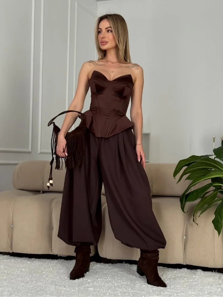 

Women Vacation Party Tops Sexy Fishbone Strapless Short Top Lady Fashion Sleeveless Off-shoulder Backless Waist Cinching Blouse