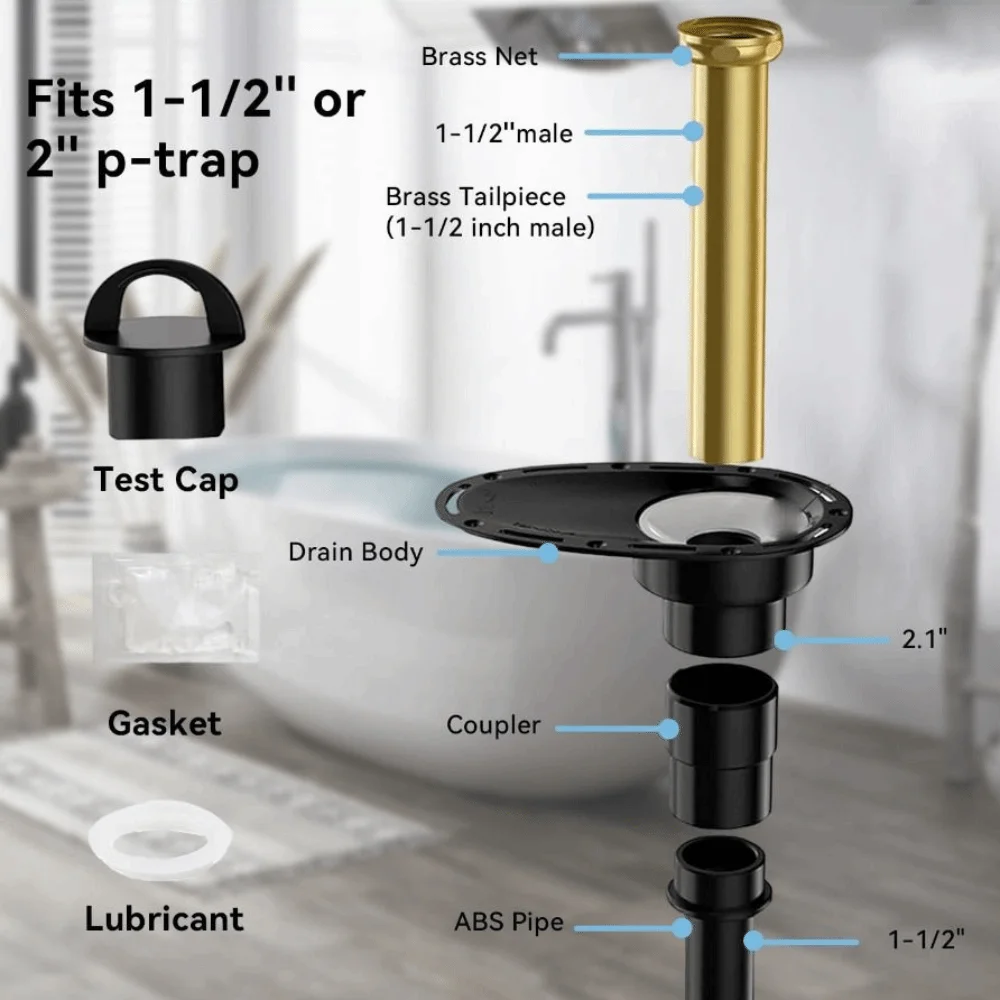 

Stainless Steel Freestanding Tub Drain Kit Durable Dual Size Compatibility Freestanding Bathtub Drain Brass Fast