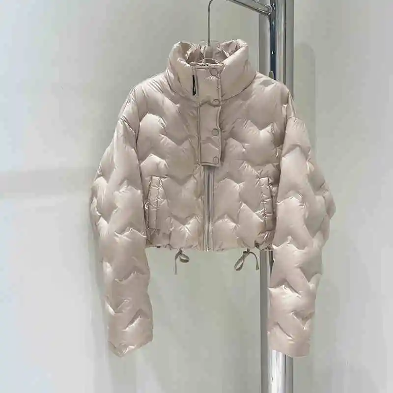 Fashion Women's Down Jacket Winter High Waist Stand Collar White Duck Down Coats Korean Loose Lightweight Warm Short Outerwear