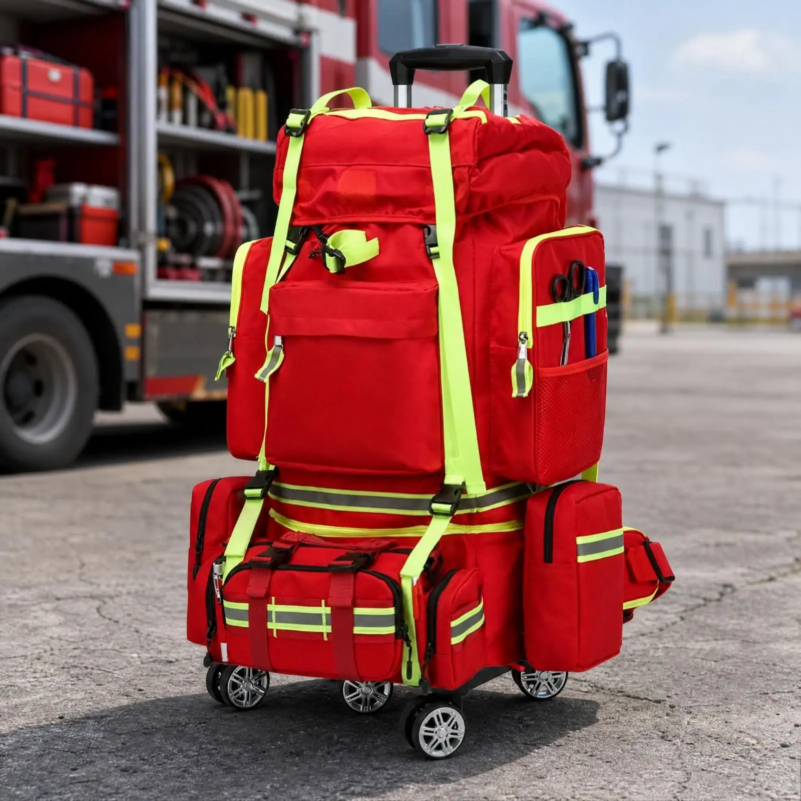 Emergency Utility Backpack Flame-Resistant Wheeled Emergency Backpack Reflective for Firefighters, Field Teams, Outdoor Work