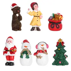 Miniature Christmas Figurines Xmas Tree Santa Claus Snowmen Bear Micro Landscape Dollhouse Moss Terrarium Fairy Garden Decor
