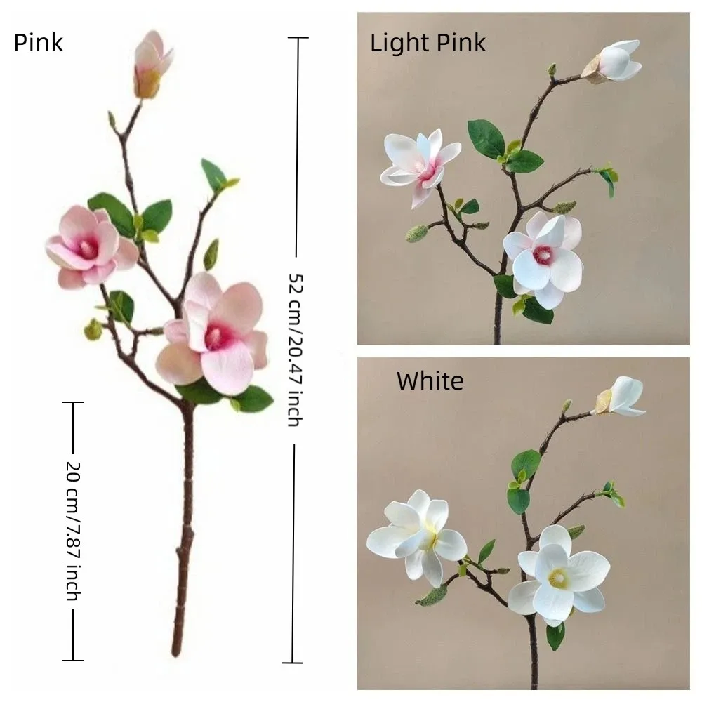 Realistic Touch Artificial Magnolia Flowers Retro Long Branch Fake Flowers Plant Decorative Simulation Magnolia Table Decoration