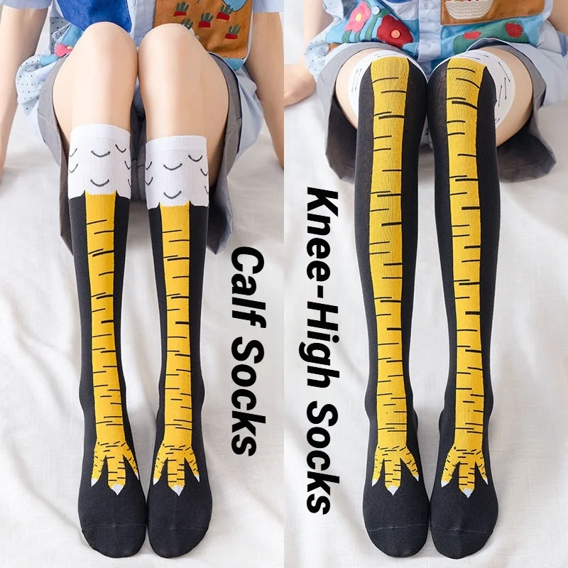 Calcetines altos de mujer a la moda con diseño de garra de pollo divertida, deportivos, casuales, de tubo largo, con efecto adelgazante en la pierna y compresión sobre la rodilla
