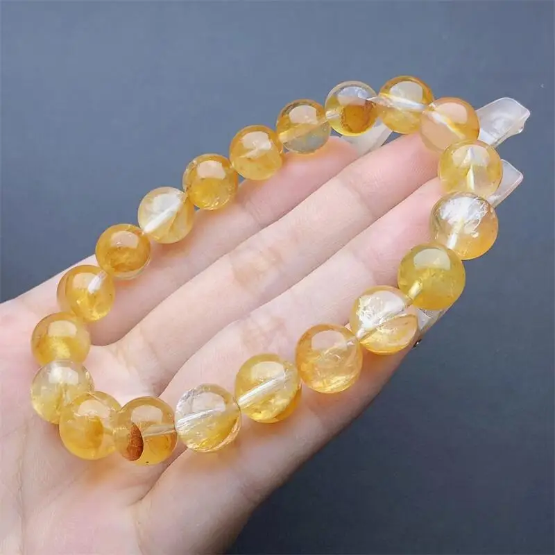 9MM Natural Yellow Fire Quartz Hematoid Bracelet Gemstone Round Bead Crystal Healing Gemstone Bracelet Jewelry Gift 1PCS