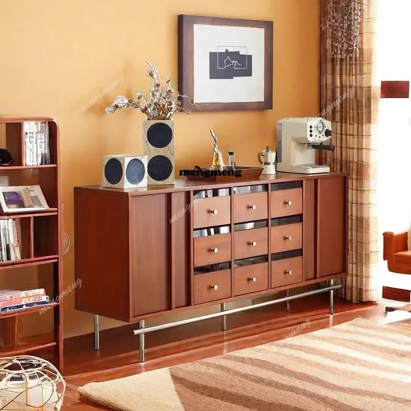

F182 Nordic Solid Wood Sideboards Cabinet, Living Room Locker Bedside Storage Cabinet, Antique Nine-bucket Cabinet, Retro Low Ca