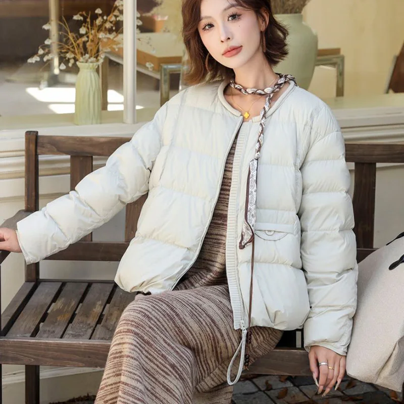 ラウンドネック 軽量 薄手 暖かい レディース ダウンジャケット 2025年冬新作 90%ダックダウン 高品質 レディース ダウンジャケット ファッション パーカー H744