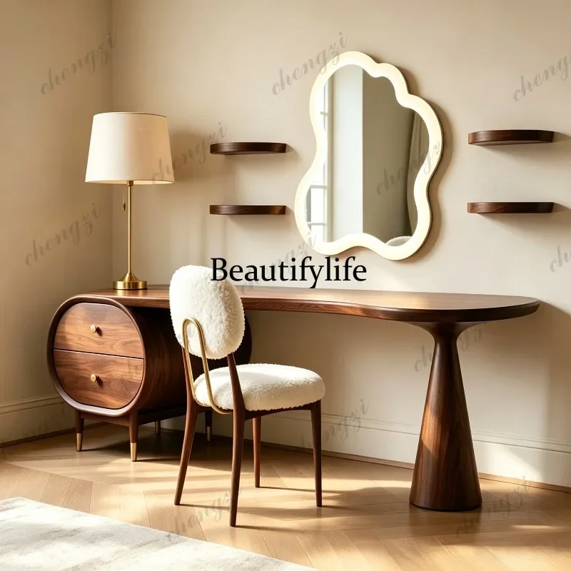 M45 Modern solid wood dresser oval with chest of drawers mirror combination makeup table ash wood