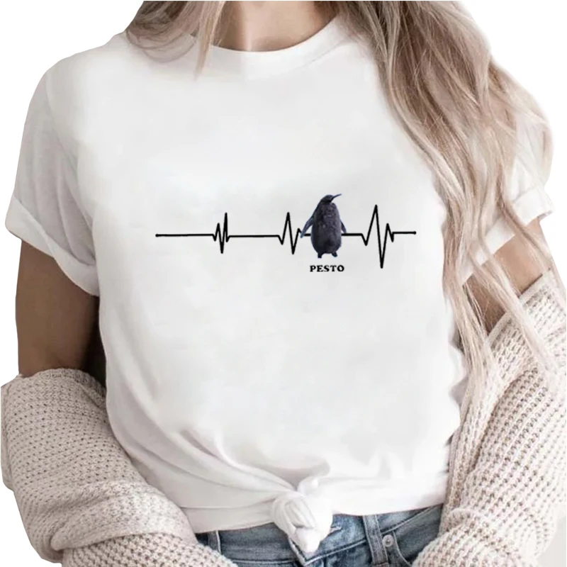 Heartbeat Pesto Oversized Shirt Preppy Crew Neck T-Shirt Unisex,Pesto Fan Club - Fun Wildlife Clothing,Penguin Lovers,Streetwear