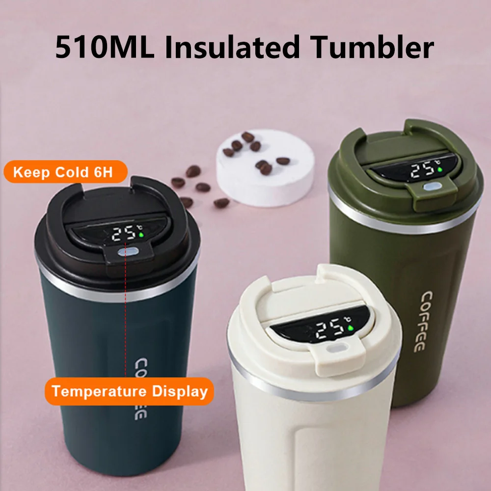 

Stainless Steel Tumbler Coffee Mug Smart Travel Thermos Cup Temperature Display Insulated Car Water Cup Portable Vacuum Flasks