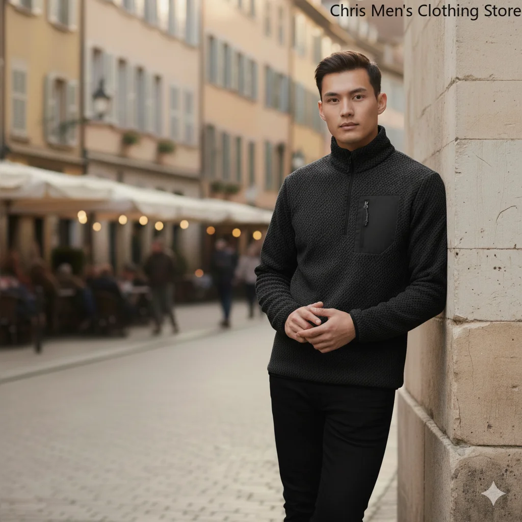 لينة مريحة الفاخرة جودة سستة البلوز قميص الشتاء والخريف الرجال عالية الرقبة البلوز سترة، الرجال الرياضة هوديي #2