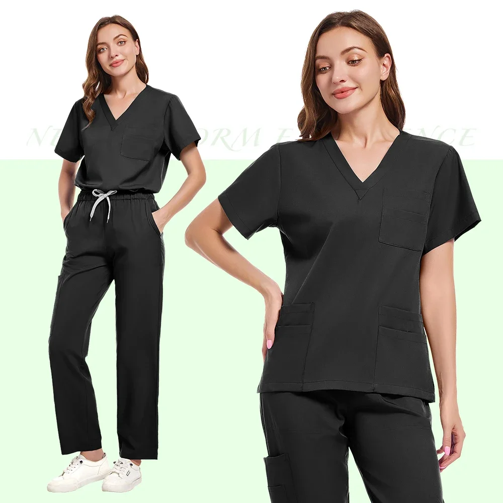 Set uniforme Top strofinato a maniche corte e pantaloni tascabili Uniforme da infermiera medica Tuta chirurgica da medico Cappotto spa Salone di