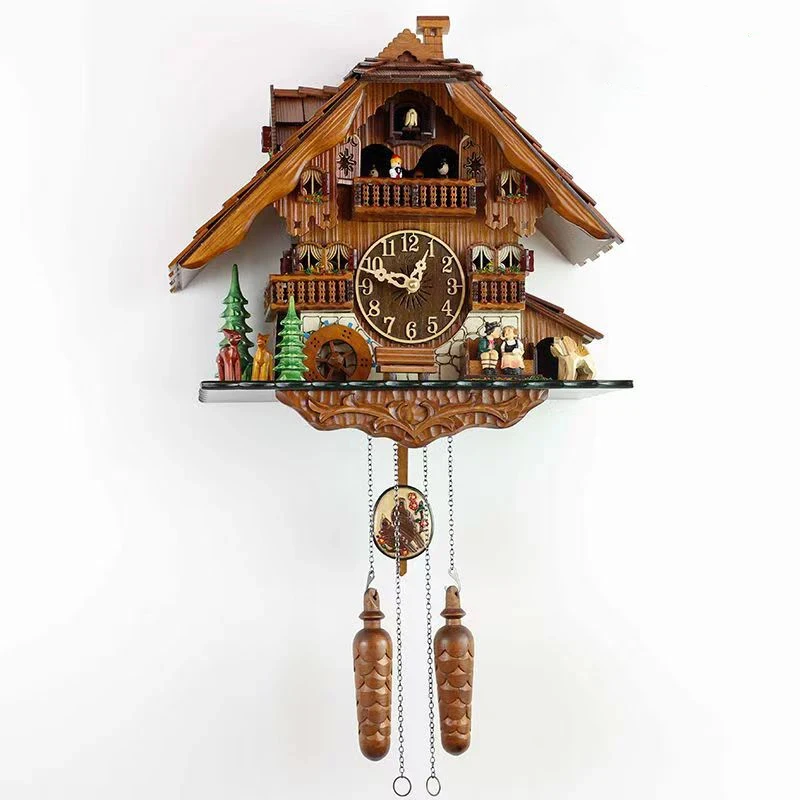 Vintage Hand Carved Basswood Cuckoo Wall Clock – Handcrafted, Bird Call Chime, Alarm Function, High Quality Home Decor