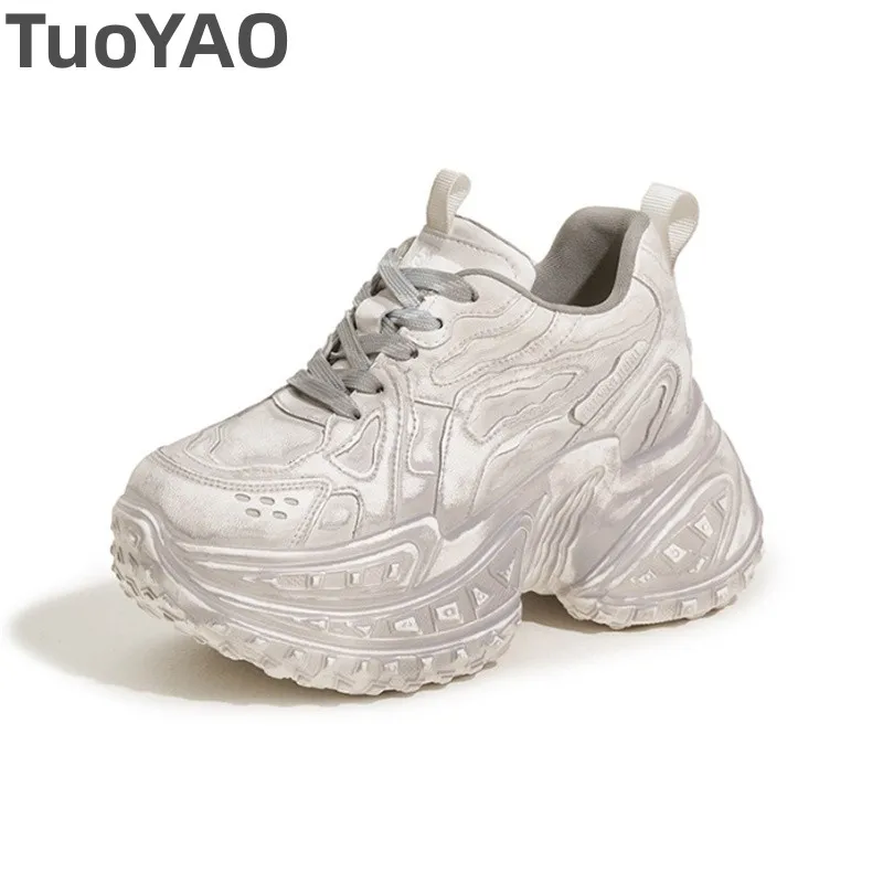 

Женские массивные кроссовки из натуральной кожи 10 см, модные кроссовки, прогулочная обувь, кроссовки на платформе, женская повседневная обувь