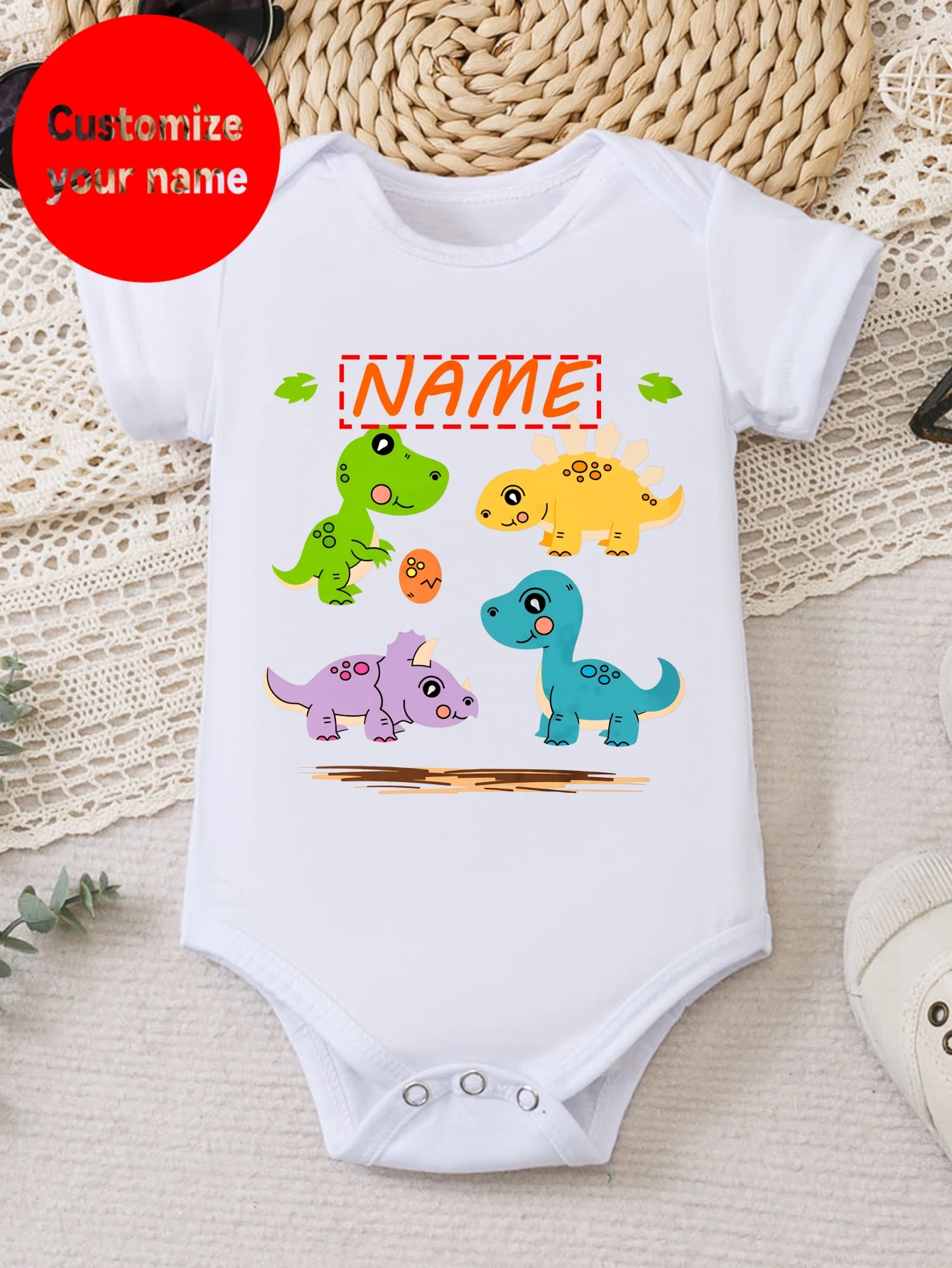 Baby Jumpsuit with Cartoon Cute Dinosaur Pattern Print Breathable and Comfortable Suitable for Parties and Gatherings Round Neck