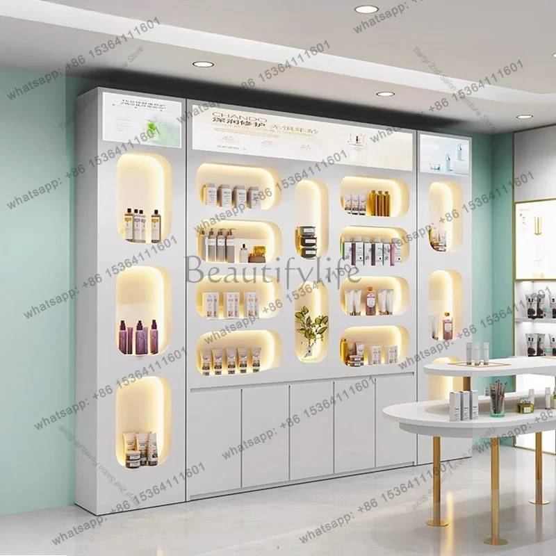 PG Modern Minimalist Beauty Salon Display Cabinet Nordic High-end Cosmetics Makeup Display Rack Solid Wood Salon Furniture FYMC