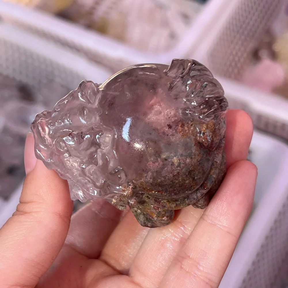 Natural Garden Quartz Pixiu Carving Polished Reiki Healing Feng Shui Energy Stone Room Decor Gift for Peaceful Vibrations