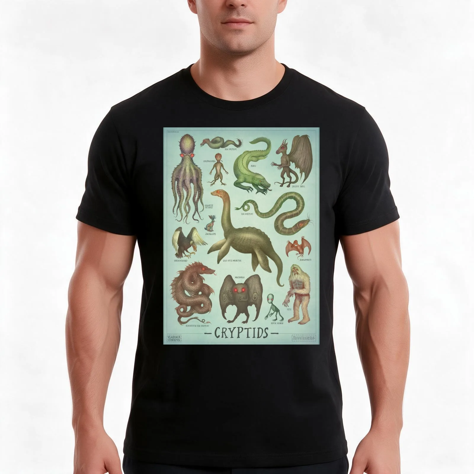 Cryptids - Cryptozoology species T-Shirt, Summer Casual Cotton Tee, Oversized Streetwear Tops, Vintage Graphic Print