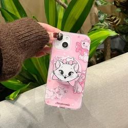 Cute Cartoon Disney Marie Cat Magnetic Holder Magsafe Wireless Charge Phone Case For iPhone 15 14 13 12 11 Pro Max Hard Cover