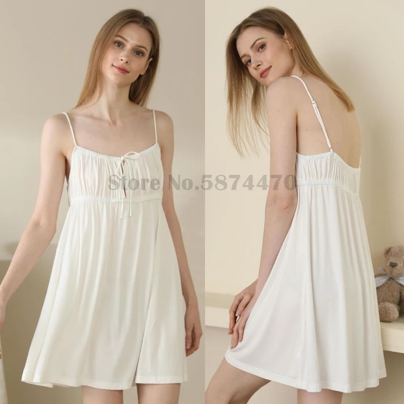 Modal Suspended Sleeping Dress Women\'s Summer Nightgowns Sexy Home Clothes Sling Skirt Solid Intimate Lingerie Female Nightdress