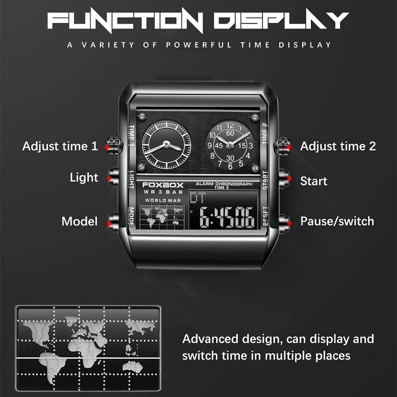 FOXBOX orologi da uomo Top Brand Luxury Watch orologio da polso sportivo al quarzo orologio digitale militare impermeabile orologio da uomo Relogio Masculino