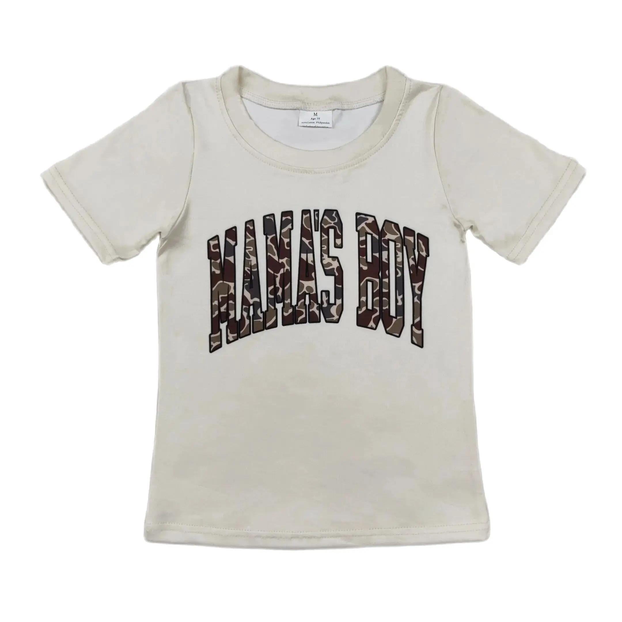 

BT0792 Stylish Boys Clothes Short Sleeve Top Mama's Boy Camouflage Letter Beige Print With Children Clothes