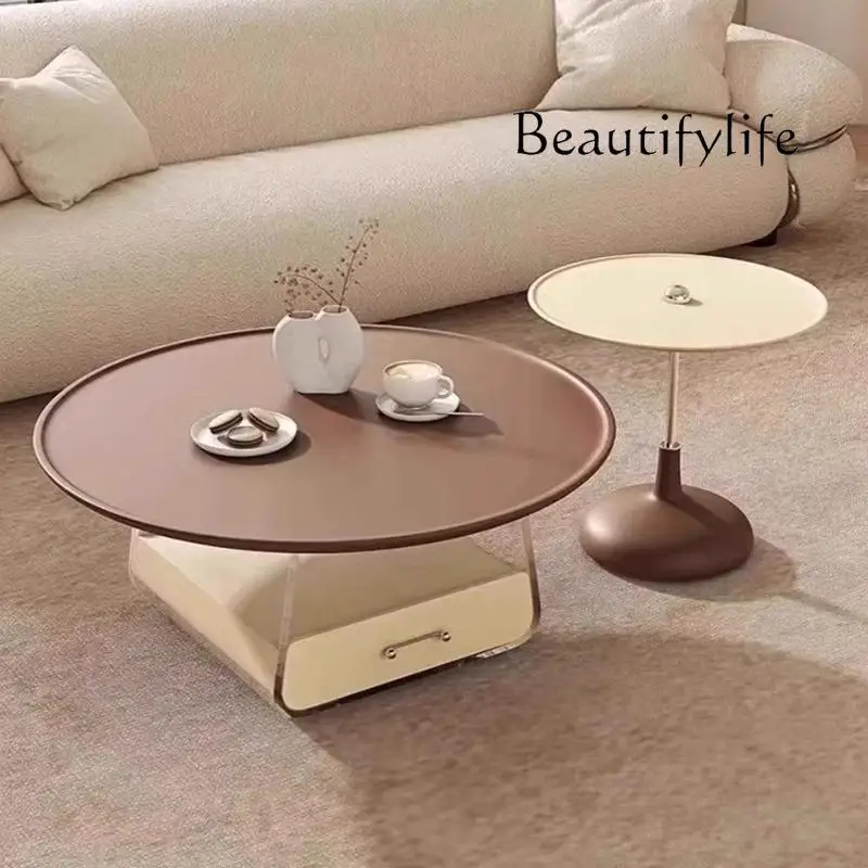 

Nordic Style Sets Coffee Table Round Trendy Luxury Modern Coffee Table Living Room Hidden Storage Table De Salon Home Furniture