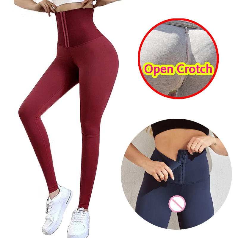 Damski otwarty Cortch legginsy gimnastyczne do jogi pas biodrowy Push Up dodaj majtki krocza elastyczna Fitness Sport nosić najnowsze spodnie