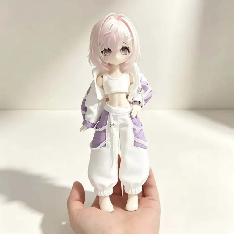 1/8 Doll Outfit Sports Suit White Purple Patchwork Jacket Pants Top Harness Fashion Doll Clothes Accessory for 16-18cm Doll Body