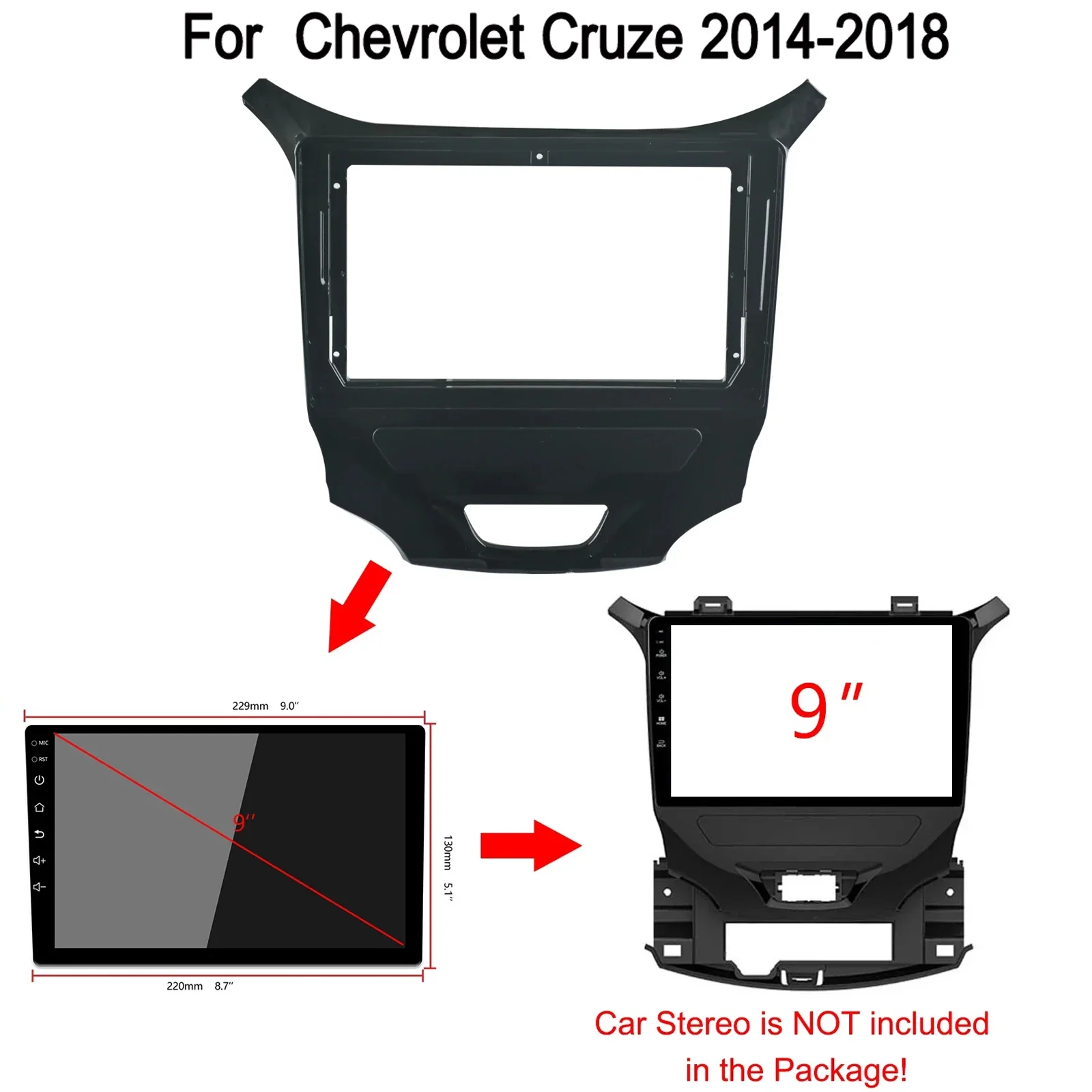 

9inch Car Multimedia Radio Center Console Panel Bracket Kit Frame For Chevrolet Cruze 2015 2016 2017 car panel