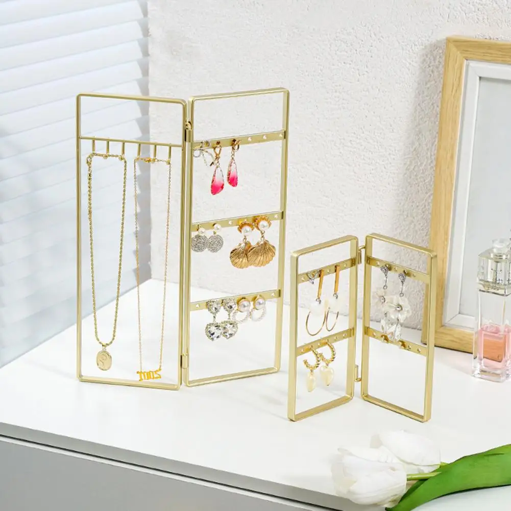 Jewelry Display Stand Free Standing Multi-hooks Golden Metal Folding Stable Hook Earrings Necklace Bracelet Organizer Rack