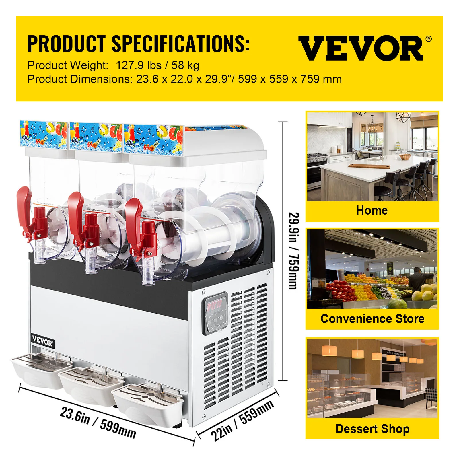 VEVOR 24L 30L 36L 45L Slushie อัตโนมัติเครื่องดื่มคั้นน้ำผลไม้เครื่องดื่ม Granizing หิมะ Smoothie Slush Maker สำหรับธุรกิจ