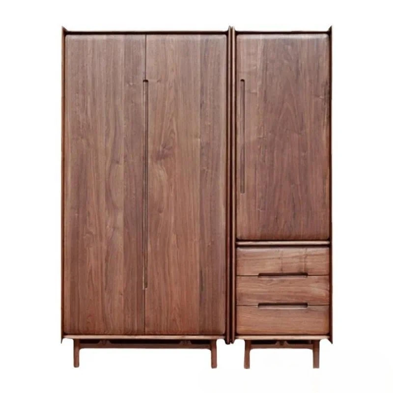 Nordic Modern Simple Solid Wood Wardrobe Cherry Black Walnut Cream Bedroom Storage Cabinet Minimalist Design