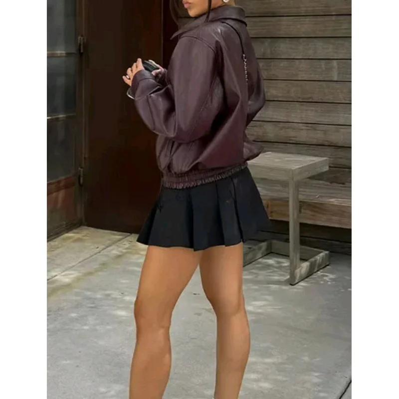 Cappotto invernale Jaet allentato in pelle artificiale con risvolto lungo da motociclista americano da donna nuova autunno