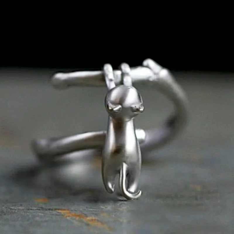 925 Sterling Silber Kätzchen-Tiermotiv Verstellbare Ringe für Damen Verlobung Hochzeit Luxus Beliebter Großhandel Schmuck – Detail 4