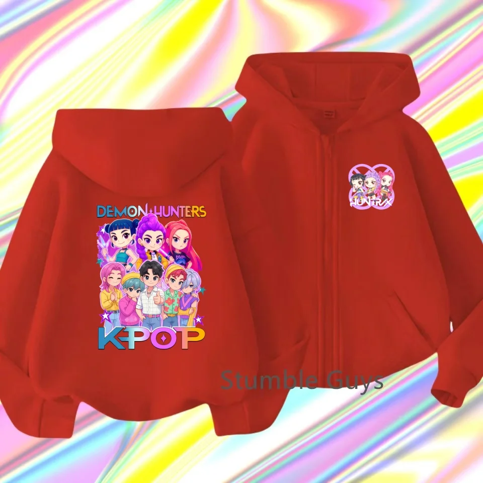

KPop Demon Hunters Zip-up Hoodie Sweatshirt Black Pink HUNTR/X Rumi Zoey Mira Hoodie Baby Coat Children Gift