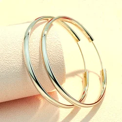 Somilia - New Collection Women's Hoop Earrings 24k Golden Plated 925 Sterling Silver 3.0mm Fashion Earrings Cерьги Kольца