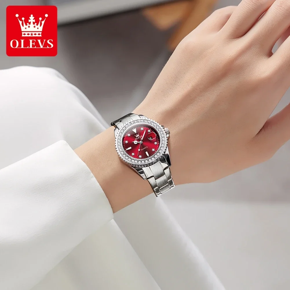 OLEVS 1pc Fashion Diamond Women Quartz Watch Original Elegant 3ATM Waterproof Watches Luxury Stainless Steel Strap Ladies Watch