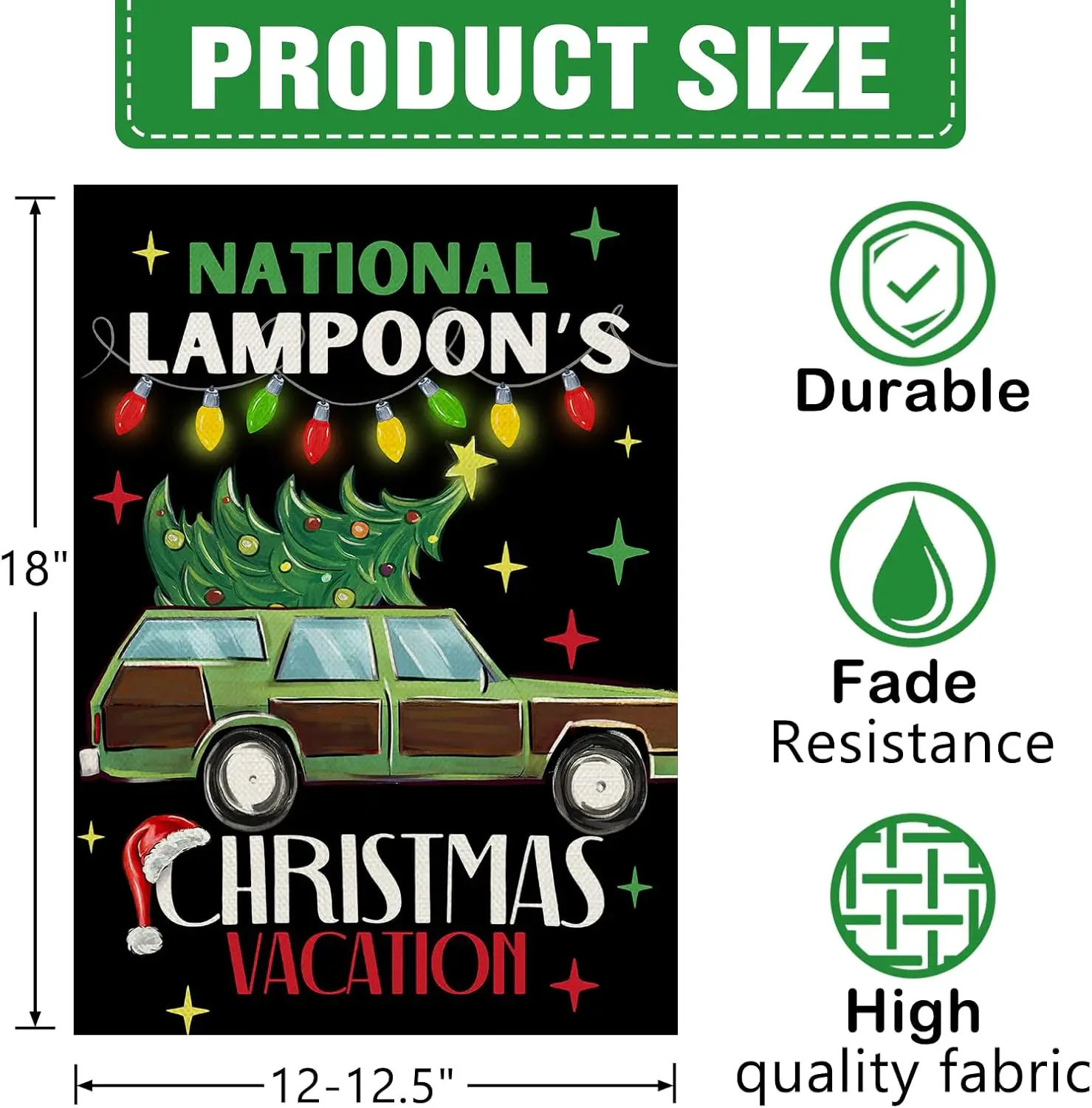 Dyrenson National Lampoons Christmas Vacation Decorative Garden Flag, Xmas Classic Movie Green Car Tree Yard Outside Home Decora