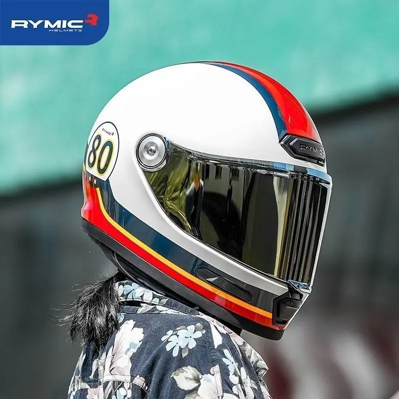 RYMIC DOT ECE Retro Cruising Full-face Motorcycle Helmet Men's and Women's Motorcycle All-season Helmet with Bluetooth Slot