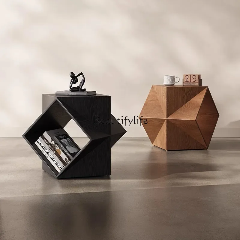 

Z.Medieval style polyhedron side, wabi-sabi creative art sofa small apartment corner, few solid wood